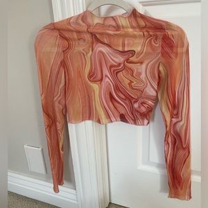 Princess Polly Orange Pattern Mesh Long Sleeve Top